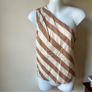 Avara NWT Connie top tailored one shoulder top beige cream stripe small